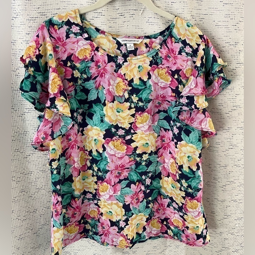 Counterparts floral ruffle sleeve blouse